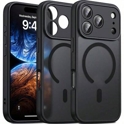 Capa magnética fosca para iPhone 17 Pro Max/17 Air/17 Pro/17, proteção completa da câmera aprimorada, compatível com MagSafe, fosca semitransparente, resistente a impactos e arranhões, proteção durável de nível militar, design fino.