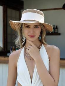 女士宽檐 UPF 50+ 防晒帽，可折叠卷边软帽檐沙滩帽，夏季适用 - 彩色 - 查看 4