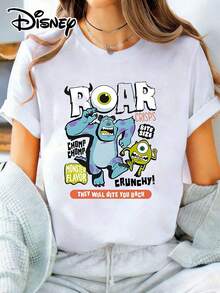 The Disney Monsters Inc. ROAR Print Short Sleeve Tee For Women Is A Casual Round-Neck Coat Top, Perfect For Taking Photos At Disneyland, As A Travel Souvenir, For Everyday Wear, Or For Matching Family Outfits. It Also Makes An Ideal Valentine's Day Gift For Friends And Family. This Women's Clothing Is A New Spring Style, Comfortable And Skin-Friendly, Suitable For Outdoor Wear. - White - View 1