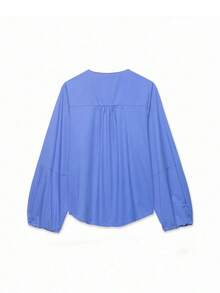 CAREE Women's Spring/Summer Commute Balloon Sleeve Zip-Up Cardigan - Blue - View 2