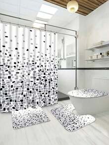 ANSIO Bathroom Shower Curtain - Mildew Resistant - Mosaic Black, 180 X 180 Cm (71 X 71 Inches) | Waterproof Fabric | 100% Polyester - Multicolor - View 5