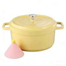 1Set-Enameled Cast Iron Dutch Oven - Pot With Lid Cookbook & Silicone Hand-Held Anti-Scald Pot Cap- Heavy-Duty Cookware For Braising, Stews, Roasting, Bread Baking ETC - View 2