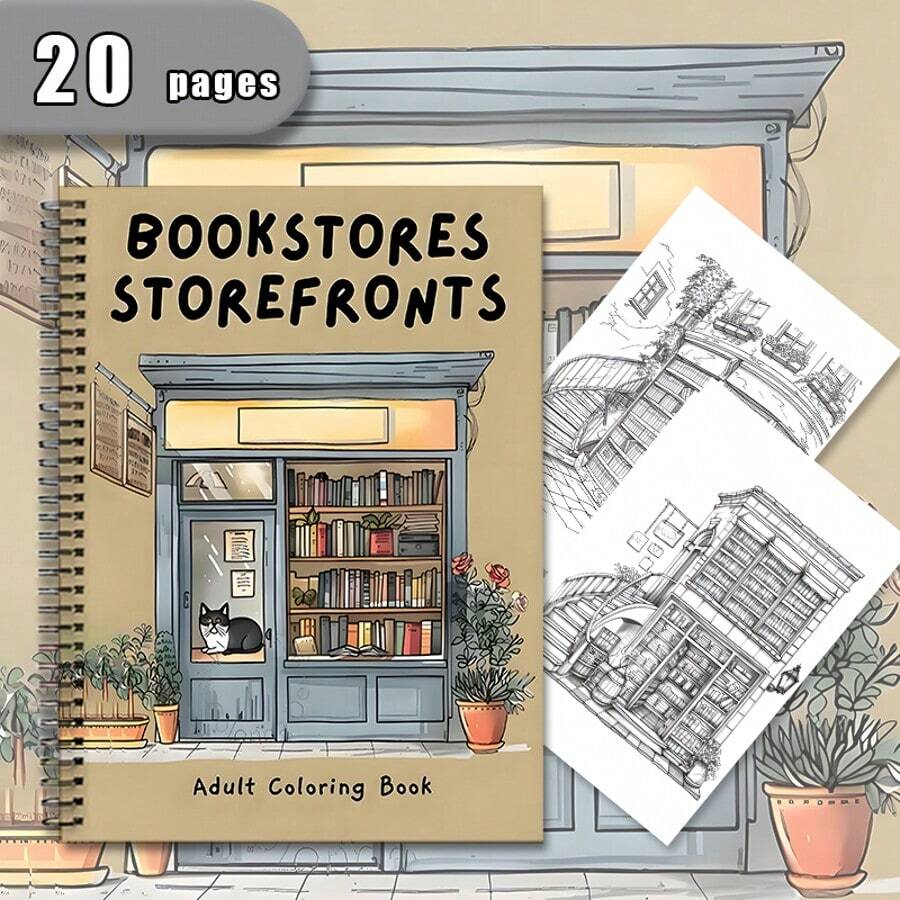 20 Pages Bookstore Theme Adult Coloring Book, Complex & Delicate Line Design, Stress Relief Art Therapy, Holiday & Birthday Creative Gift, Art Lover Collection - A4 - View 1