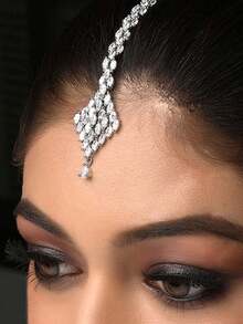 1pc Traditional Zirconia Pendant Forehead Chain, Fashionable Eyebrow Pendant Hair Chain - Silver - View 1