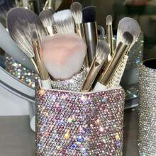 Large Capacity Rhinestone Makeup Brush Holder, Pen Cup, Lipstick & Eyebrow Pencil Organizer Box, Luxury Desktop Storage Rack, Ins Style - View 5
