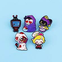 可爱动漫人物珐琅徽章 卡通动物胸针 翻领别针 徽章 背包服饰配饰 时尚珠宝礼品 - 黑色 - 查看 6