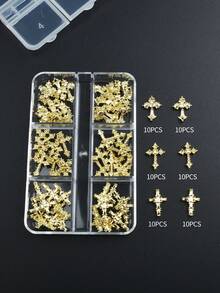 60 Classic European And American Style Luxury Cross Nail Art Decorations, 3 Styles To Mix And Match, Dark Gothic Style, 3D Minimalist And Versatile Nail Art Decorations, Y2K Retro Style Cross Nail Art Decorations, Suitable For Girls And Women's Nail Accessories And Nail Decorations. Nails - Multicolor - View 2