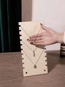 1pc Wooden Necklace Display Stand, Home/Booth Jewelry Organizer Hanging Rack, Creative Trapezoid Jewelry Holder - Multicolor - View 6