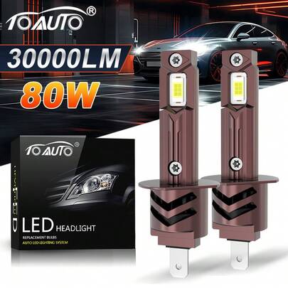 TOAUTO 2PCS 80W 30000LM H1 LED Headlight Bulbs CANBUS Lights Mini Lamp 1:1 Size New Wireless H1 Fog Light With Fan Car LED Plug & Play 6500K 12V