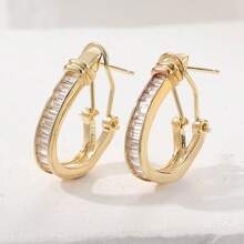 1 Pair Elegant Gold Geometric Horseshoe Earrings, Inlaid With Transparent Synthetic Gems - Fashionable Retro Style, Copper Alloy Material, Perfect Gift For Women, Vintage Jewelry - Gold - View 2