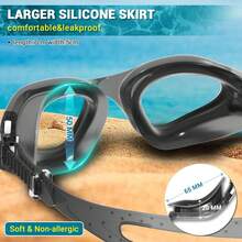 No Leak Swim Goggles Wide Lens & Anti-Fog Technology - Clear Lens/Transparent Black & White(Non-polarized) - View 4