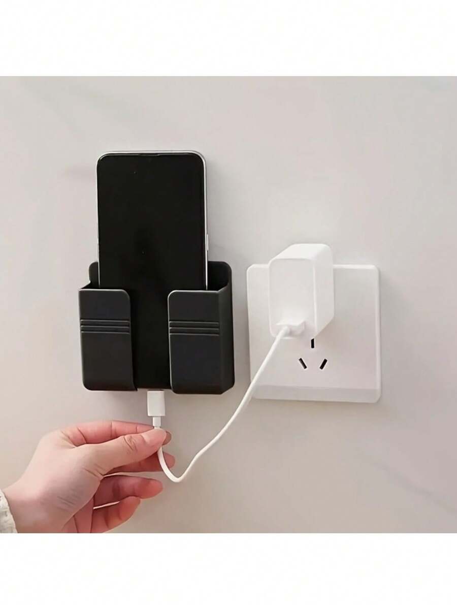 1/2/4pcs Self-Adhesive Wall-Mounted Phone Charging Holder, Multi-Function Remote Control Organizer, No-Drill Phone Charging Plug Wall Mount Bracket, Space-Saving Design, Suitable For Bedroom, Bathroom, Home Office, Practical Home Storage Supplies, Ideal For Daily Use