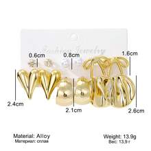 Set de 12 piezas de pendientes de clip con forma de corazón y lazo, de CCB brillante para mujeres - Plateado - Ver 3