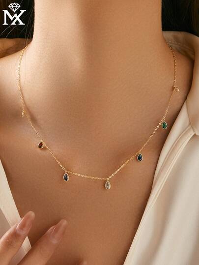 SYMFNY 1件925银简约奢华人造水滴彩色锆石吊坠项链，女士日常百搭精致精品珠宝礼品