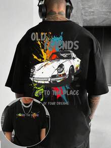 Men's Graphic T-Shirt Toward The Dream   Old Legends   Go To The Place   Of Your Dreams | 100% Pure Cotton Fabric | Basic T-Shirt | Y2K Style | Soft And Breathable Round Neck Fun T-Shirt | Suitable For Wearing At Festivals, Parties, Daily Gym Wear | Gifts For Men New Year's Gift For Boyfriend | Unisex Four-Season Elastic Round Neck T-Shirt Casual Party Outfit - 黑色 - 查看 2