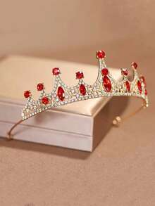 1件装 女士时尚公主3D皇冠水钻发箍，优雅生日发饰，皇冠，头饰 - 4212紅色 - 查看 4