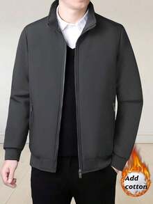 1pc Men's Long Sleeve Casual Stand Collar Padded Jacket, Fashionable & Comfortable Outerwear, Autumn/Winter, For Fall - Grey - View 2