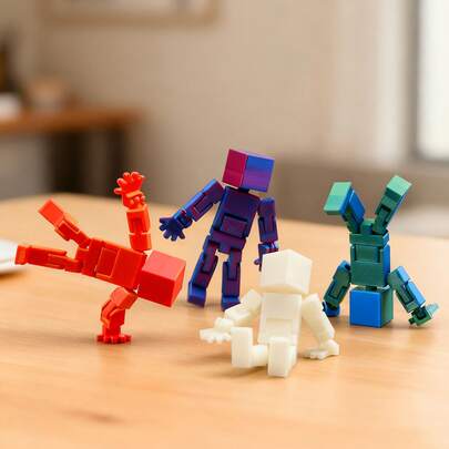 可摆造型的印花立方体人偶装饰模型手指玩具，关节灵活，可站立，塑料材质，艺术工艺品，适用于汽车、家居、办公室和派对装饰，节日礼物，水族箱和爬行动物爱好者的创意展示，独特的派对礼品