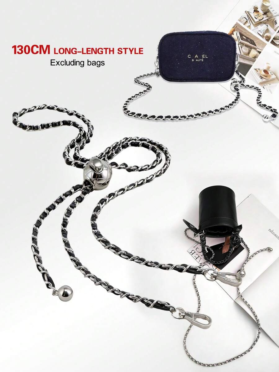 1条130厘米银色金属链，带可调节扣环，可用作斜挎包替换肩带链、DIY包包配件、包带、包饰、包链、教师礼物、配饰 - 銀色 - 查看 1