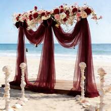 1pc, 10m/16m/30m/50m Burgundy Chiffon Wedding Arch Decor, Transparent Chiffon, Polyester Material, Solid Burgundy Color, Suitable For Wedding Arch, Aisle, Bridal Shower, Chair Back Decor, Ceiling, Banquet, Ceremony, Outdoor Garden Birthday & Anniversary Party, Wedding Decoration, Party Backdrop And Holiday Decor. - View 15