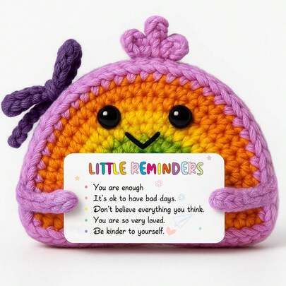 1pc Rainbow Crochet Plush Doll, Positive Affirmation And Emotional Encouragement Gift, Comes With "You Are Enough" Card, Suitable As Birthday, Easter Basket Filler For Women, Friends, Teens