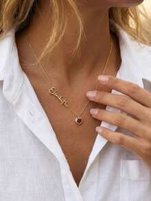 Customized Birthstone Name Necklace, Personalized Birthstone Name Necklace, Stainless Steel Customized Jewelry, Women's Jewelry, Perfect Gift For Birthday, Wedding, Anniversary, New Year, Christmas - Multicolor - View 6