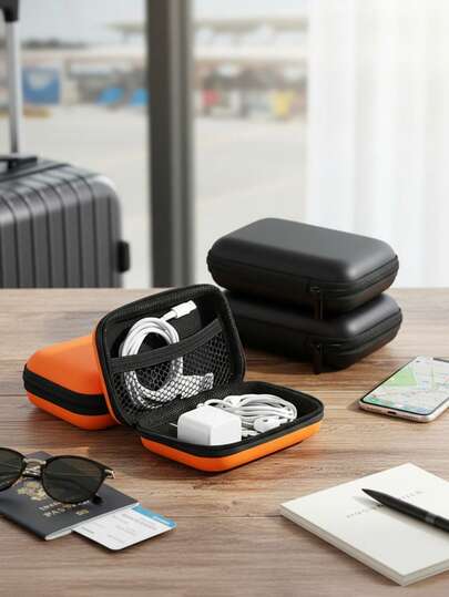 8件套防震耳机收纳盒，便携式硬盘收纳拉链袋，防水无线耳机及线缆整理器，迷你数码3C收纳盒，防水便携多功能收纳包