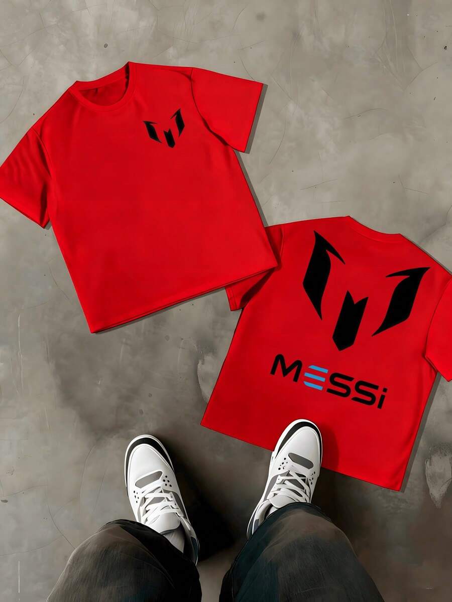 Abstract Logo Men's Vintage 220g T Shirt Casual Double Sided Graphic Men Clothes 1pcs Streetwear Digital Printed T Shirt 100% Cotton Y2K Tee They Are Excellent Gifts For Friends And Family - Red - View 1