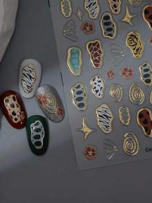 1Pc 5D Relief Retro Animal Leopard Zebra Cow Pattern Nail Stickers Simple Gold Edge Block Asterism Flower Decals Manicure Ornaments - Multicolor - View 4