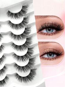ENCHUW 7 Pairs Clear Band Natural False Eyelashes Fluffy Curling Eye Lashes Full Strip Lashes Faux Mink Lashes For Daily Wear - Black - View 4