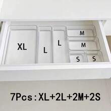 10 piezas/7 piezas/1 pieza Caja organizadora de cajones, Caja organizadora de accesorios para el cabello, Caja de cajón de escritorio, Caja de almacenamiento de cosméticos, Caja de compartimentos multifuncional de plástico PET transparente, Adecuada para dormitorio, baño, armario, organización de escritorio - transparente - Ver 10