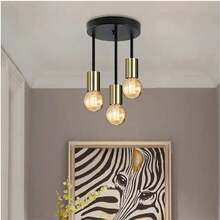 1盏现代简约三头铁艺吊灯，E27灯座，硬线连接，适用于餐厅、卧室、书房、客厅，创意吊灯，楼梯照明，不含灯泡 - 彩色 - 查看 11