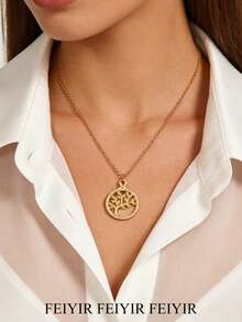 18K Gold Plated Anti-Rust Tree Of Life Cubic Zirconia Necklace, Suitable For Beach, Wedding, Vacation, 2026 New Arrival, Great Gift For Mom And Friends - Multicolor - View 2