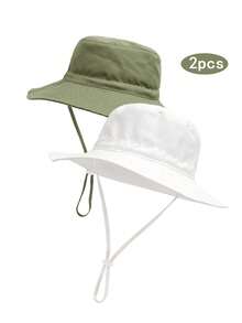 2pcs Adjustable Brim Bucket Hat, Multi-Size 6 Months To 8 Years Old Kids Bucket Hat, Boys Girls Dual-Color Print Cap - Multicolor - View 20