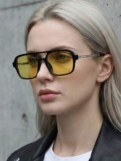 New Retro Pilot Double Beam Fashion Glasses For Men And Women, Square Frame, Unisex, Versatile Outdoor Eyewear, Perfect For Daily Street Style, Beach, And Ocean Film Fashion