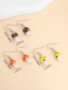 1 Pair Realistic 3D Cute Mushroom Earrings, Cartoon Design For Everyday Wear - Multicolor - View 5