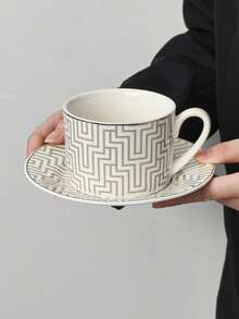 1 Set Retro Minimalist Modern Ceramic Coffee Cup & Saucer, Breakfast Milk Cup, Bread Plate, Suitable For Cafe, Restaurant, Couples, Holiday Gift - Multicolor - View 14