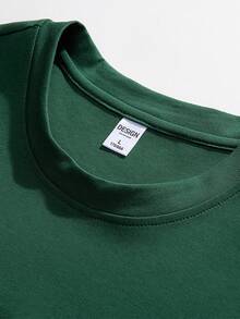 Men's Letter Print Round Neck Short Sleeve T-Shirt - Dark Green - View 3
