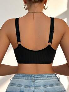 1件装女士蕾丝肩带前扣式时尚舒适文胸 - 黑色 - 查看 2