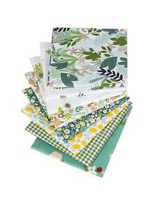 8pcs Rustic Green Floral Printed Cotton Fabric, Gingham Plaid Craft Sewing Material - A - View 8