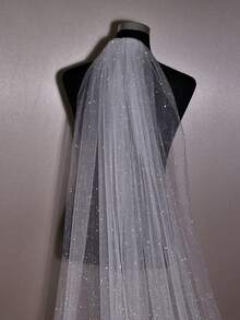 1 pièce Voile de mariée en tulle scintillant et étoilé avec perles, voile de mariage à couche unique de longueur mi-doigt, accessoire de cheveux de mariage de longueur de chapelle - A - Voir 11