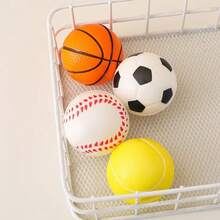 4pcs Random 5cm Realistic Foam Squeeze Ball, Stress Relief Squeeze Toy, Suitable For Training And Entertainment - Basketball, Tennis, Soccer - Multicolor - View 4