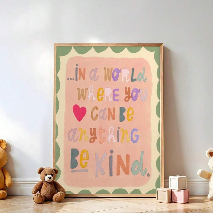 Póster de arte de pared inspirador para el aula - "En un mundo donde puedes ser cualquier cosa, sé amable" Impresión de cita motivadora, decoración en tonos pastel suaves para la habitación de los niños, el aula de preescolar y guardería, el espacio de aprendizaje Montessori, la sala de maestros, la guardería, la educación familiar, la estética del dormitorio de los niños, póster de cita reconfortante, decoración del aula de los niños regalo - Citas inspiradoras para colgar en la pared - Ver 1