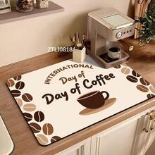 1pc Coffee Pad, Suitable For Kitchen Countertop, Coffee Bar, Coffee Maker, Coffee Pot, Espresso Machine, Can Be Used As Dish Drying Mat. Coffee Pattern Dish Drying Mat, Drying Mat, Placemat, Kitchen Supplies. - Chocolate Brown - View 11