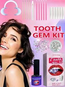 120pcs Self-Adhesive Super Shiny Tooth Gems Rhinestone Stickers, Y2K Bling Grillz Punk Goth Cosplay Accessories, Crystal White Diamonds Jewelry Decals, Halloween, Gothic Fashion Supplies With Tools - Tooth Gem Kit - View 11