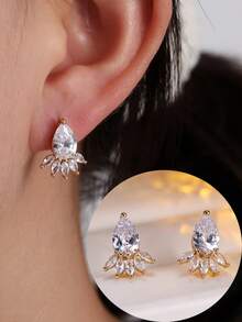 1对女士耳环，精致时尚百搭通勤耳环，优雅高贵的耳环，适合女士日常佩戴 - 耳環 - 查看 5