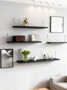 1pc No-Drill Wall Mounted Shelf, One-Piece Partition Shelf, Bathroom Supplies Storage Rack, Wall Hanging Storage Rack, Wall Decor Storage Rack, Hanging Wall Storage Rack, Black Hanging Wall Mounted Rack, Romantic Decor Storage Rack, Suitable For Bathroom, Bedroom, Living Room - 1PC - View 2