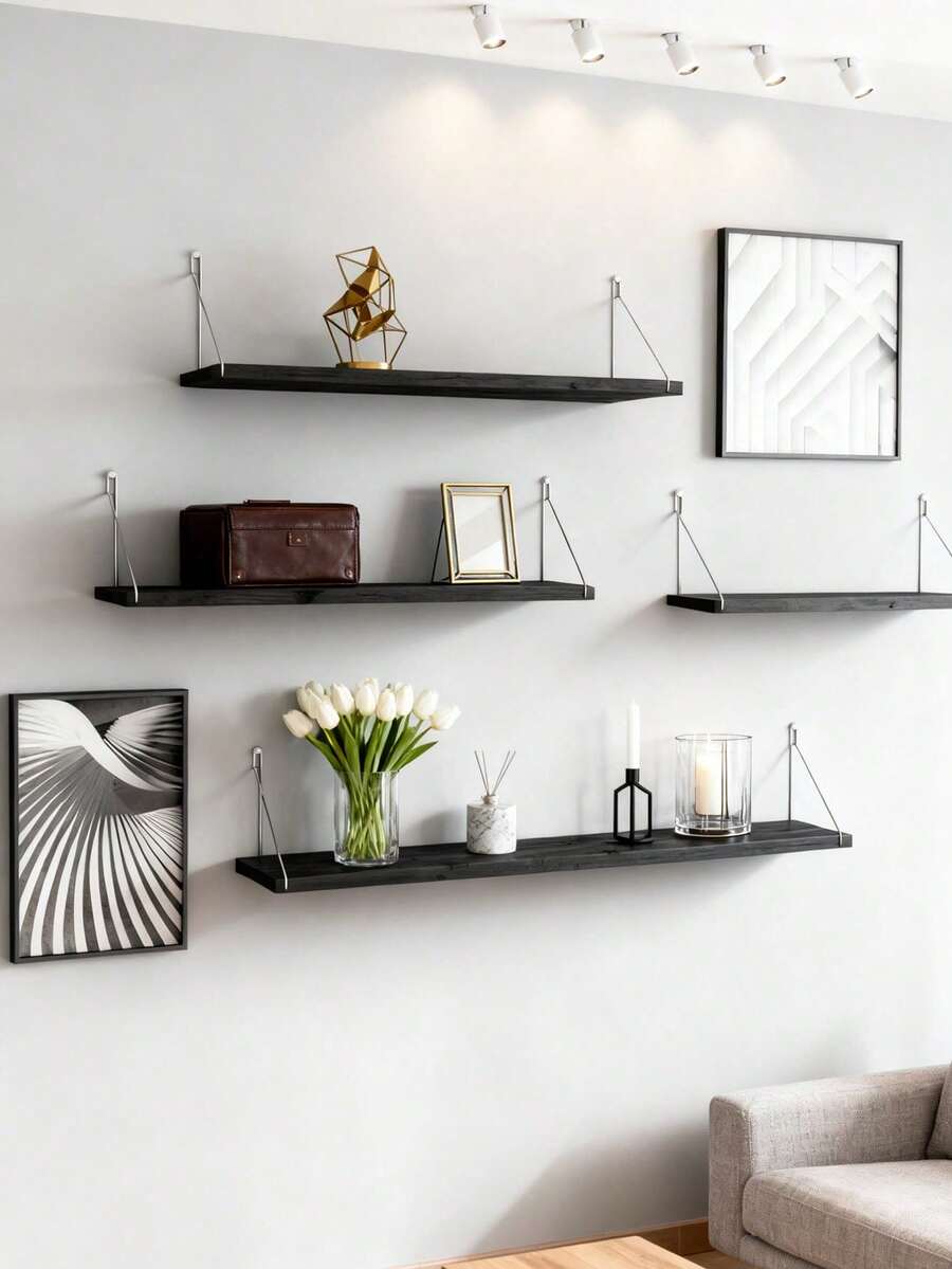 1pc No-Drill Wall Mounted Shelf, One-Piece Partition Shelf, Bathroom Supplies Storage Rack, Wall Hanging Storage Rack, Wall Decor Storage Rack, Hanging Wall Storage Rack, Black Hanging Wall Mounted Rack, Romantic Decor Storage Rack, Suitable For Bathroom, Bedroom, Living Room