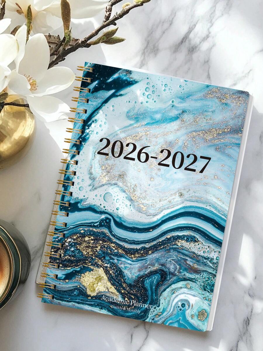1 cuốn sổ tay lịch kế hoạch hàng tuần và hàng tháng từ tháng 1 năm 2026 đến tháng 12 năm 2027, kích thước 5.7" x 8", khổ A5, sổ ghi chép năm học có bìa chống thấm nước, sổ tổ chức cá nhân, đồ dùng văn phòng phẩm trường học, quà tặng tri ân giáo viên, quà tặng Ngày của Mẹ.