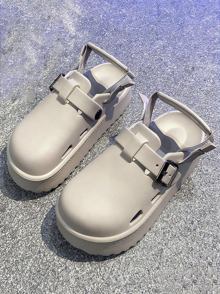 （尺码偏小）女士圆头搭扣平底防滑透气休闲凉鞋 - 杏色 - 查看 1